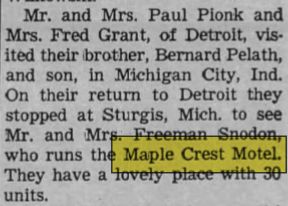 Maple Crest Motel - 1954 Mention Of Owners